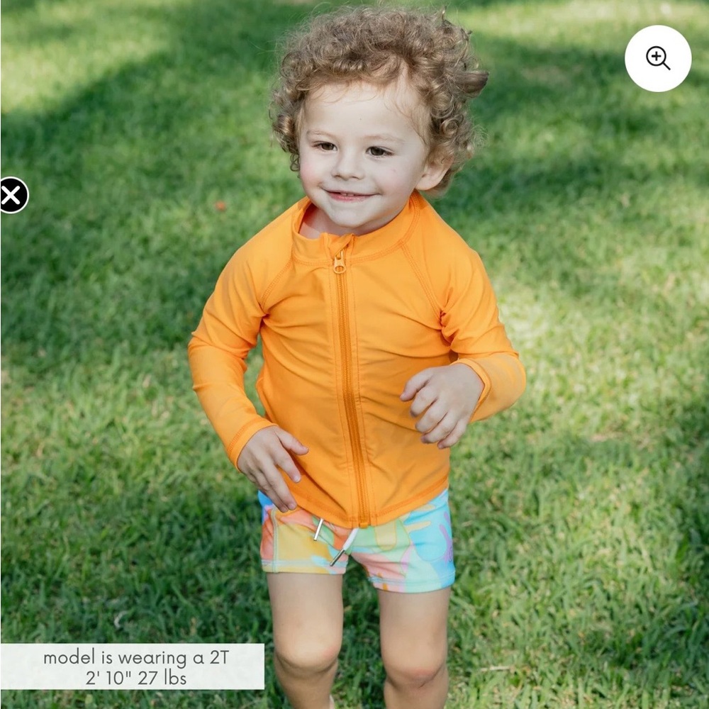 Kids Swim Zip FULL zip-up Rash Guard Set - Orange and Yellow swim shirt 12-18 mo